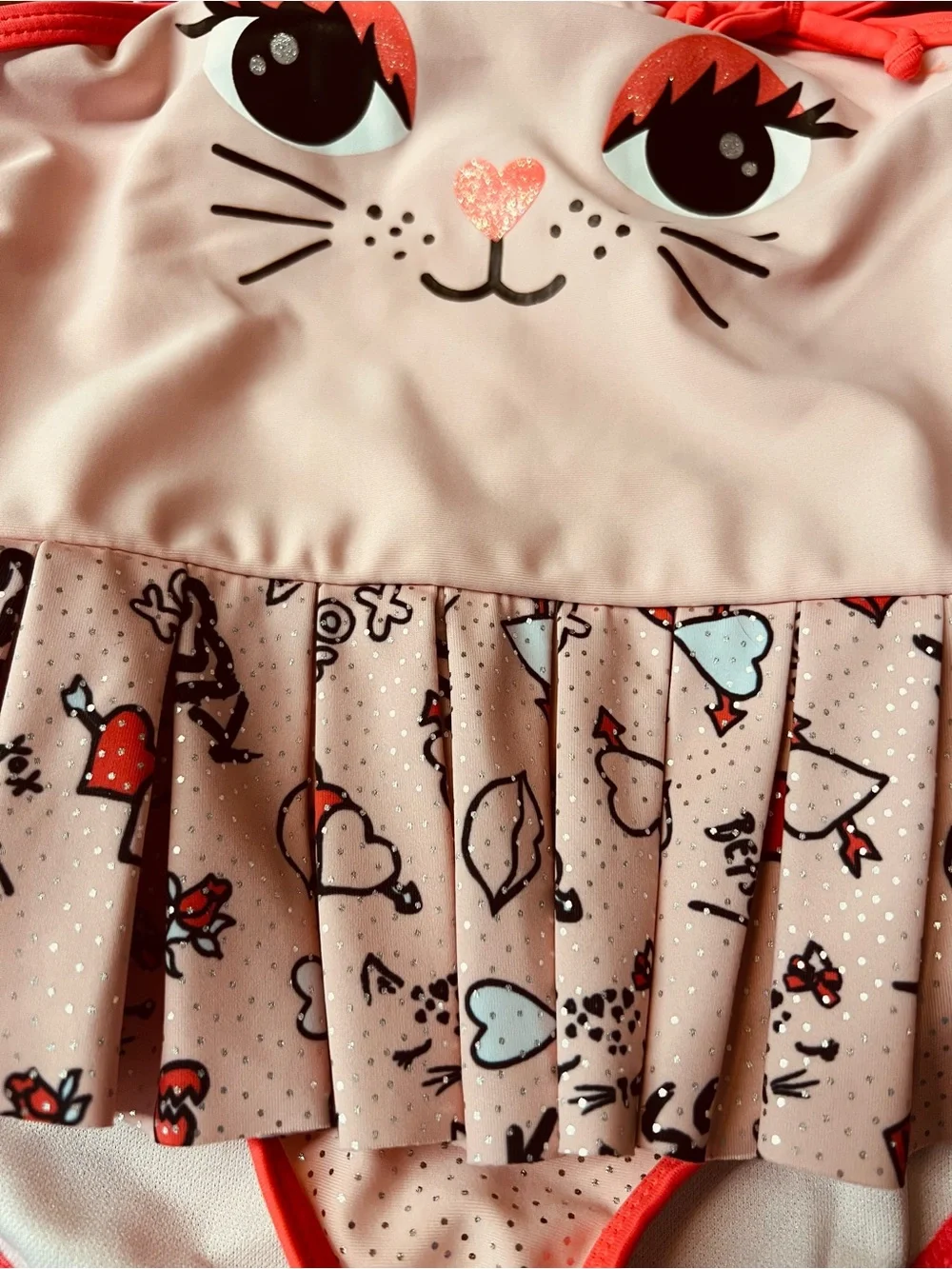 Betsey Johnson Soft Pink Cat Ruffle One-Piece Swimsuit for Kids Size 18 Months